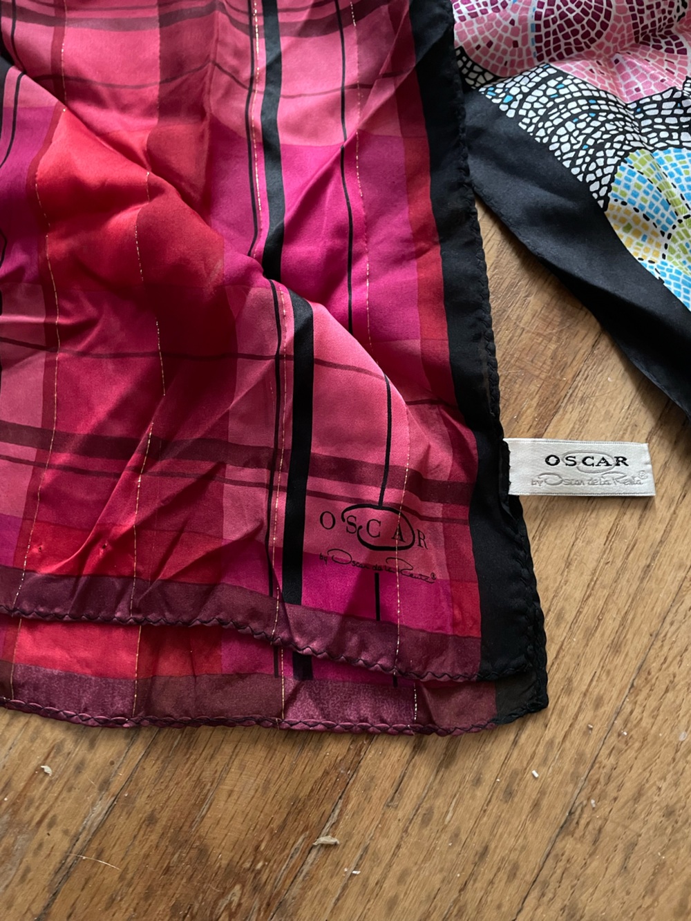 Oscar de la Renta Pink Plaid Silk Scarf